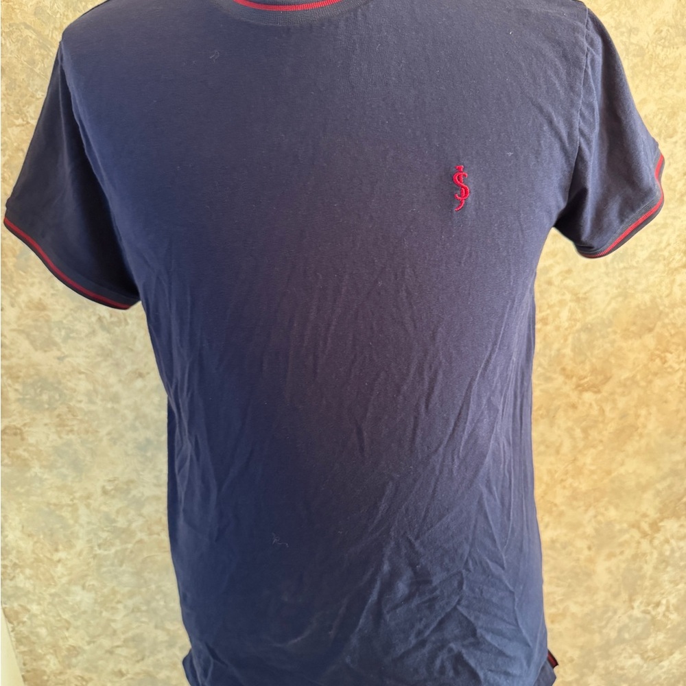 Scott James Men's Navy Blue T-Shirt with Red Accents